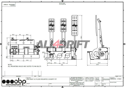 OBP PRO RACE V2 pedálový box s horním uchycením - válečky  v předu