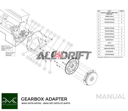 PMC adaptér pre motor BMW M57N M57N2 a prevodovky BMW N57N N57 Diesel ZF 8HP707D36SG R6 / N54 GS6-53BZ / N52 N53 GS6-37BZ
