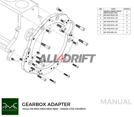 PMC adaptér pre motor Nissan RB RB20 RB25 RB26 RB30 a prevodovky Nissan 350Z Z33 370Z Z34