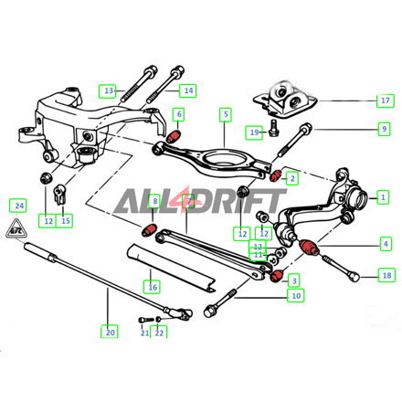 Kompletní sada polyuretanových silentbloků náprav (přední + zadní) BMW E36 + diferenciál