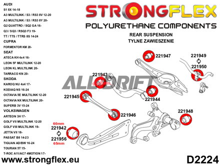 226227A Sada silentbloků zadní nápravy SPORT Audi / Seat / Škoda / VW / Cupra